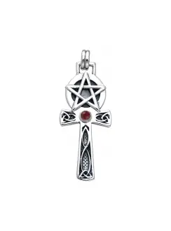 Celtic Knot Pentagram Ankh with Garnet Pendant