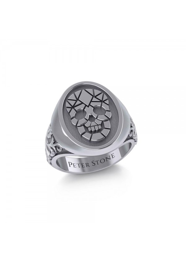 Geometric Pirate Skull Mens Signet Ring