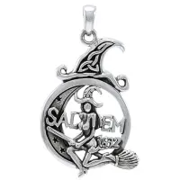 Salem Witch in Moon Sterling Silver Pendant