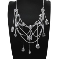 Skull Spider Web Sterling Silver Necklace