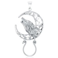 Baying Wolf and Moon Charm Holder Pendant