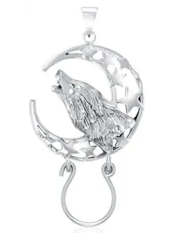 Baying Wolf and Moon Charm Holder Pendant