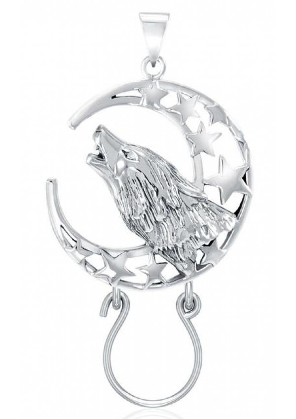 Baying Wolf and Moon Charm Holder Pendant