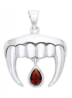 Vampire Teeth Sterling Silver Blood Drop Pendant