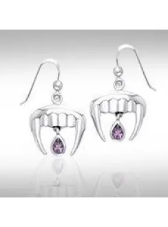 Vampire Teeth Sterling Silver Amethyst Blood Drop Earrings