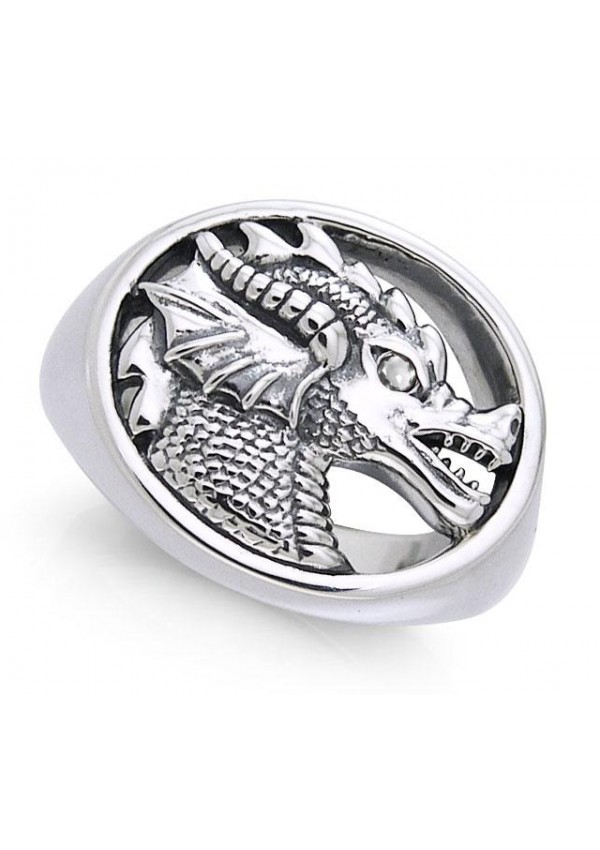 King Arthur Pendragon Seal White Zirconium Ring