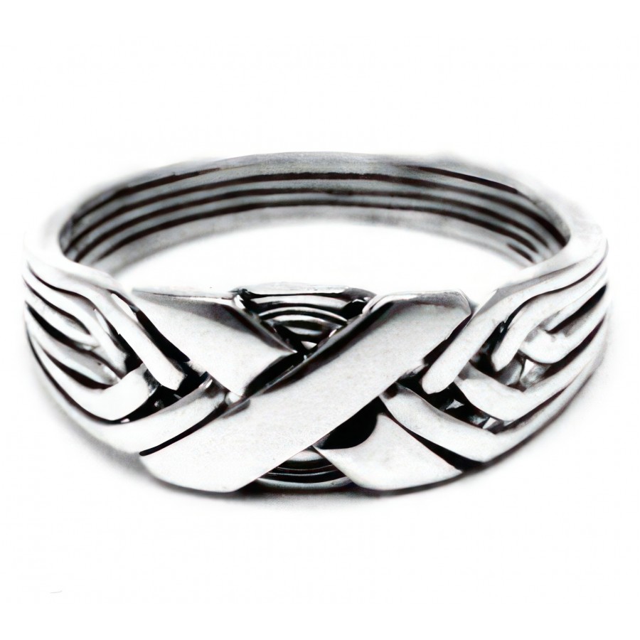 6 Band Wide X Light Turkish Puzzle Ring Sterling Silver