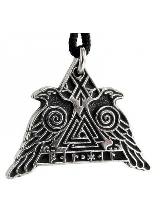 Valknut Raven Warrior Odin Huginn and Muninn Pewter Necklace