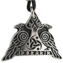 Valhalla Raven Warrior Odin Huginn and Muninn Pewter Necklace