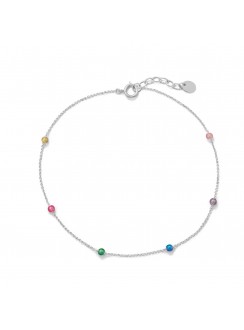 Multi-Color Beaded Anklet in Sterling Silver