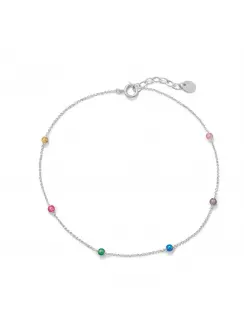 Multi-Color Beaded Anklet in Sterling Silver