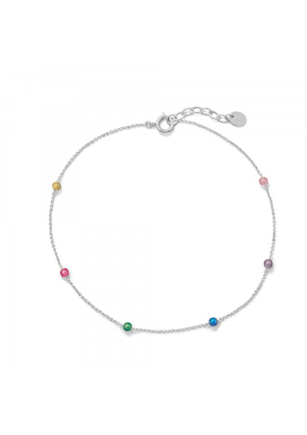 Multi-Color Beaded Anklet in Sterling Silver