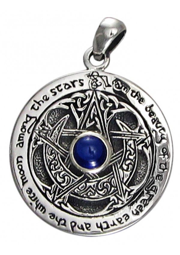 Blue Sapphire Moon Pentacle Sterling Silver Pendant