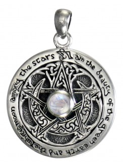 Rainbow Moonstone Moon Pentacle Sterling Silver Pendant