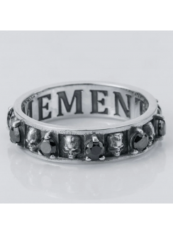 Memento Mori Skull Band Ring Sterling Silver with Gemstones