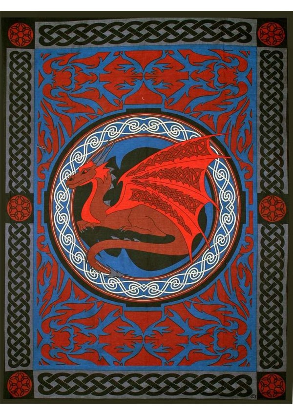 Red Celtic Dragon Cotton Full Color Tapestry Wall Hanging