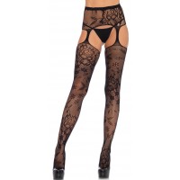 Floral Lace Suspender Garter Belt Stockings