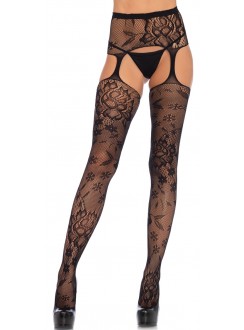 Floral Lace Suspender Garter Belt Stockings