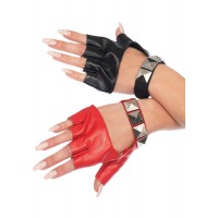 Harley Quinn 2 Tone Studded Fingerless Gloves