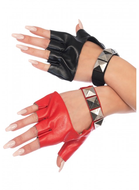 Harley Quinn 2 Tone Studded Fingerless Gloves