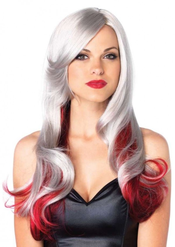 Allure Gray Wig with Red Tips