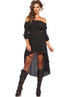 Black Gauze High Low Peasant Dress