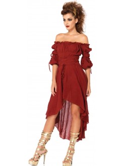 Burgundy Gauze High Low Peasant Dress