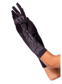Black Rhinestone Bone Elbow Length Gloves