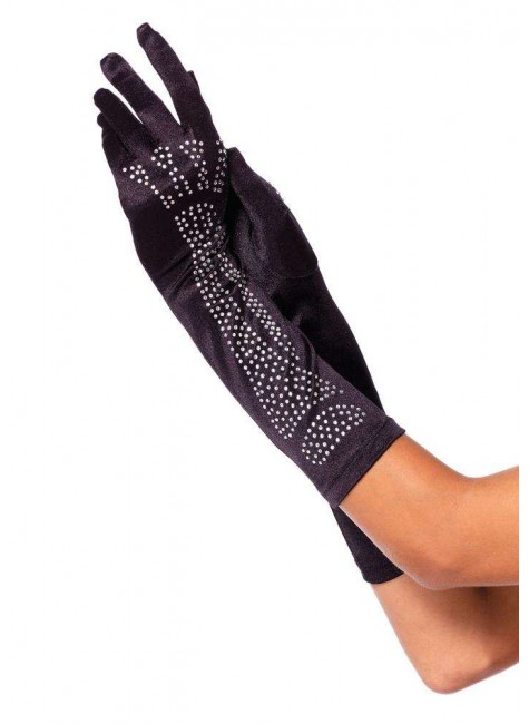 Black Rhinestone Bone Elbow Length Gloves
