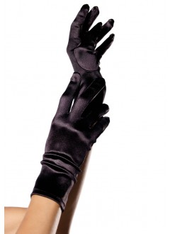 Black Wrist Length Satin Gloves