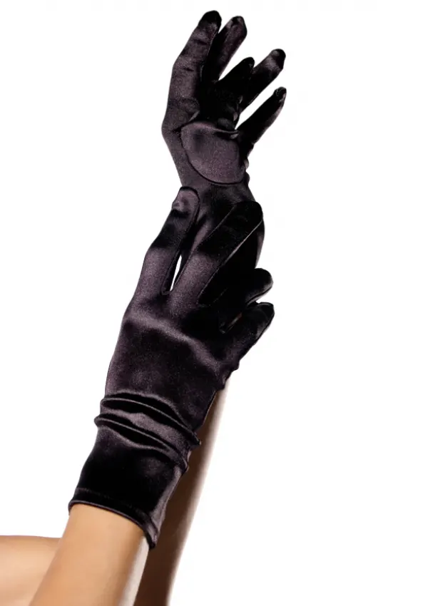 Black Wrist Length Satin Gloves