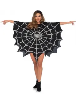 Spider Web Black Unisex Glitter Poncho