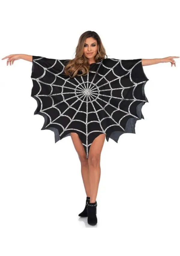 Spider Web Black Unisex Glitter Poncho