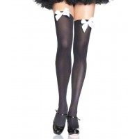 Bow Top Opaque Nylon Thigh Highs