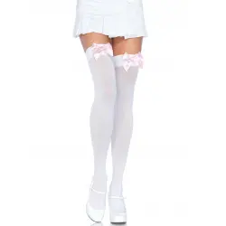 Bow Top Opaque Nylon Thigh Highs