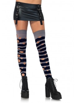 Distressed Striped Thigh High Stockings