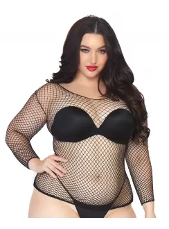 Black Fishnet Plus Size Long Sleeve Shirt