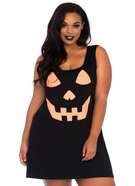 Pumpkin Plus Size Jersey Dress | Jack O Lantern Halloween Dress