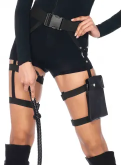 Strappy Black Utility Belt with Leg Garter