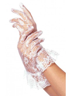 White Ruffled Lace Wrist Length Gloves