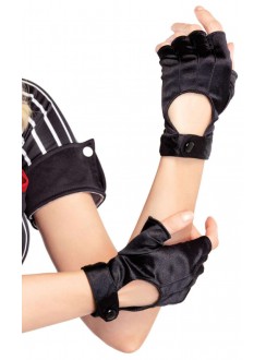 Fingerless Black Snap Satin Gloves