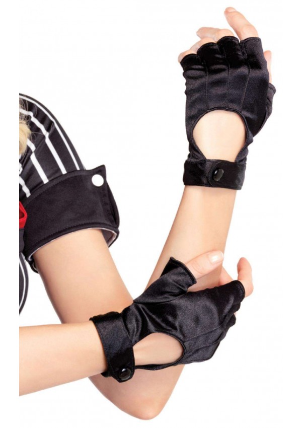 Fingerless Black Snap Satin Gloves