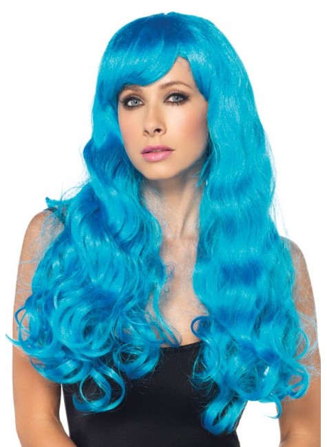 Neon Blue Long Wavy Wig