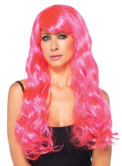 Neon Pink Long Wavy Wig