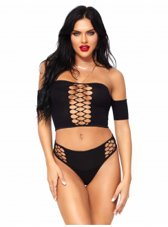 Raving Net Crop Top Booty Shorts Set