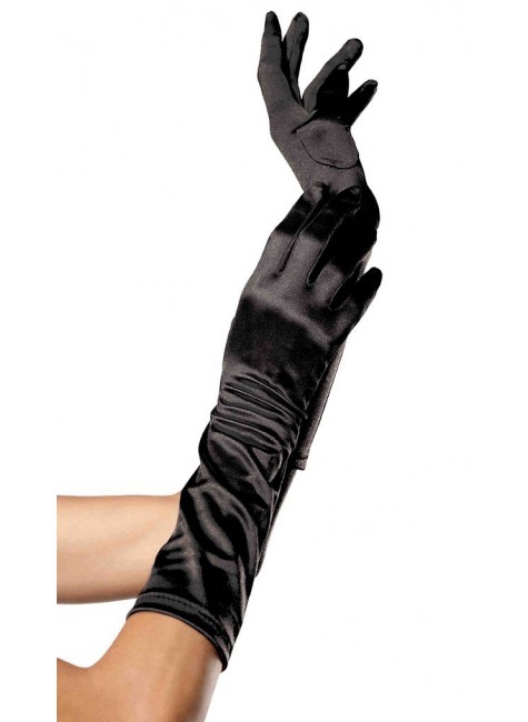 Black Satin Elbow Length Gloves