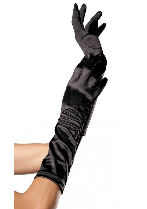 Black Satin Elbow Length Gloves