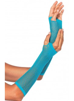 Neon Blue Triangle Net Fingerless Gloves