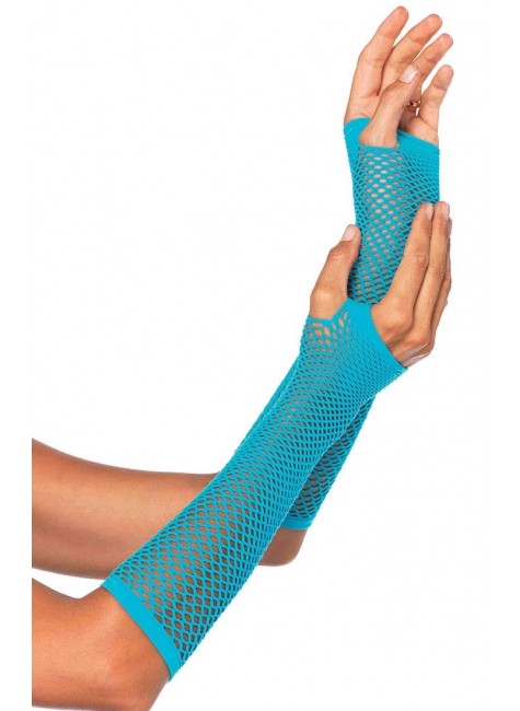 Neon Blue Triangle Net Fingerless Gloves