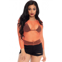 Neon Orange Fishnet Long Sleeve Shirt